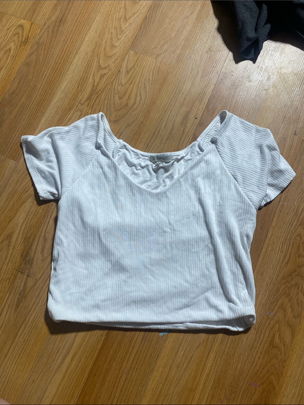 Z Supply Ribbed White Short-Sleeve Crop Top